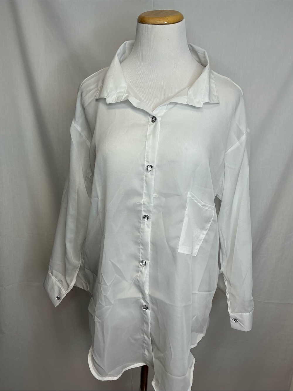 2165 - White Button-Up Sheer Shirt